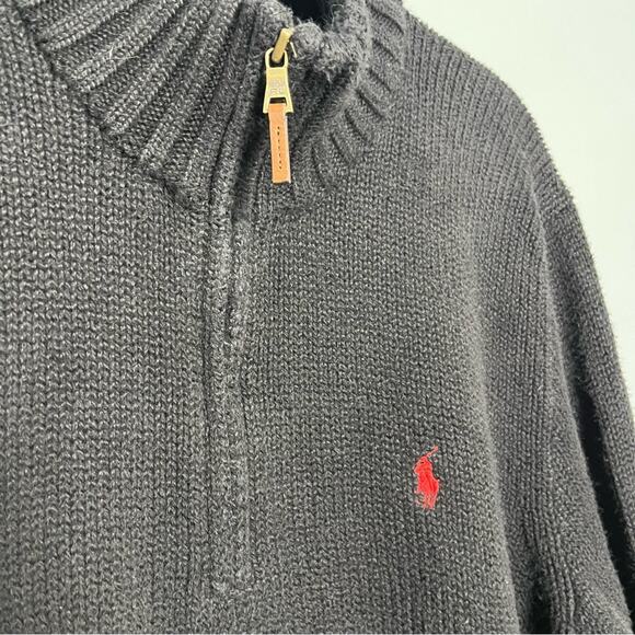 Polo Ralph Lauren 1/4 Zip Sweater Black Red Cotton  Pull-over Men's Size L - Picture 3 of 7